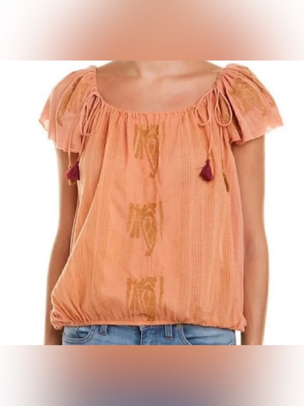 Free People Pukka Embroidered Tassel Tie Top Size XS